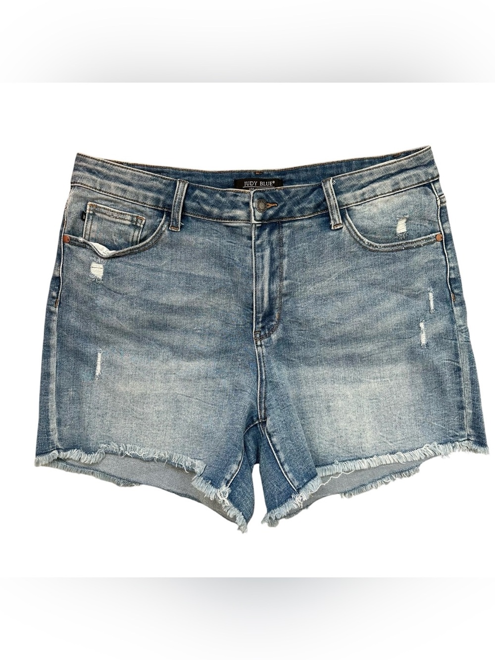 Judy Blue Light Wash Raw Hem Distressed Zipper Fly High Rise Shorts Size 2XL